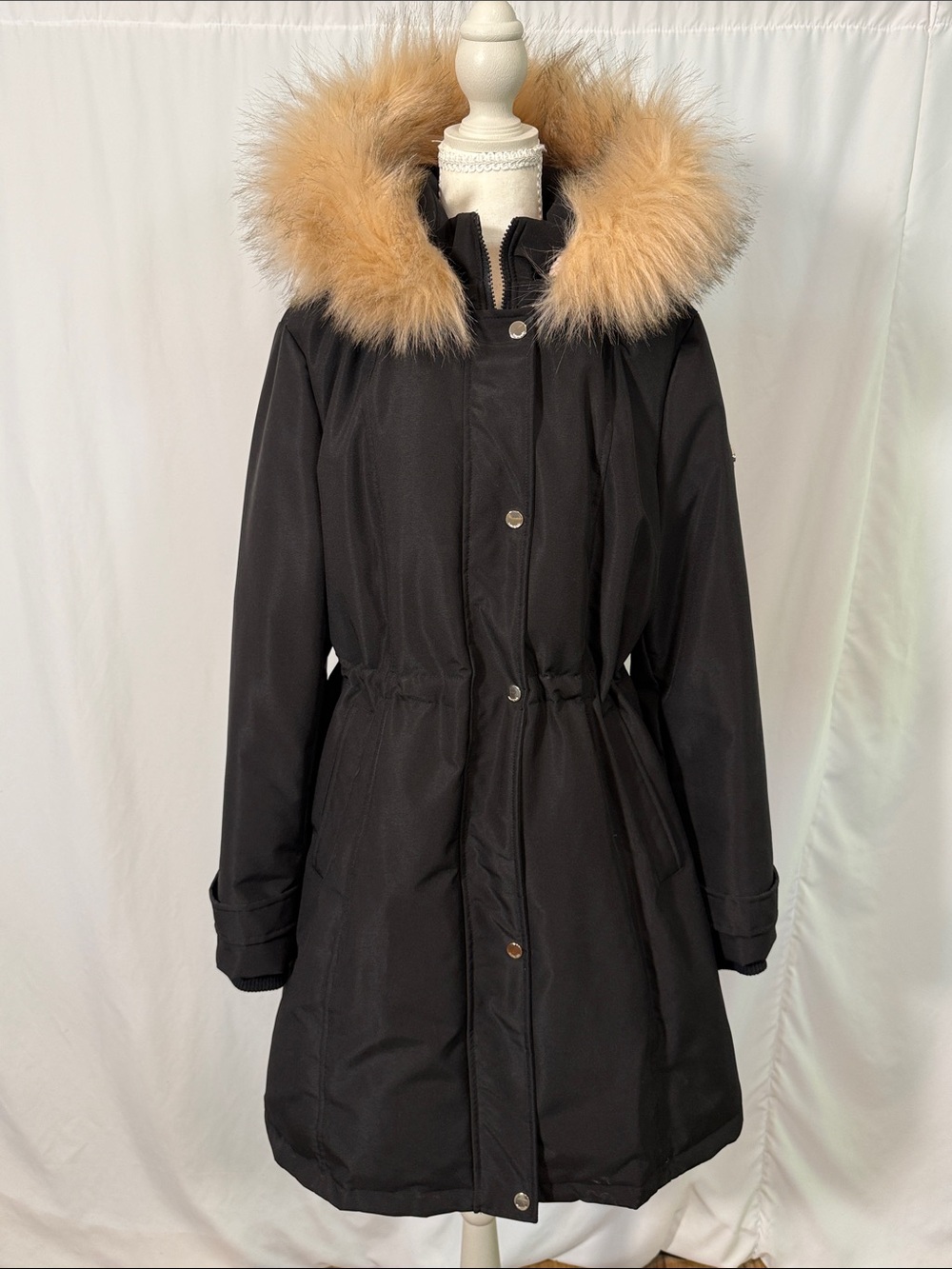 kate spade Black Parka with Tan Faux-Fur Hood Trim